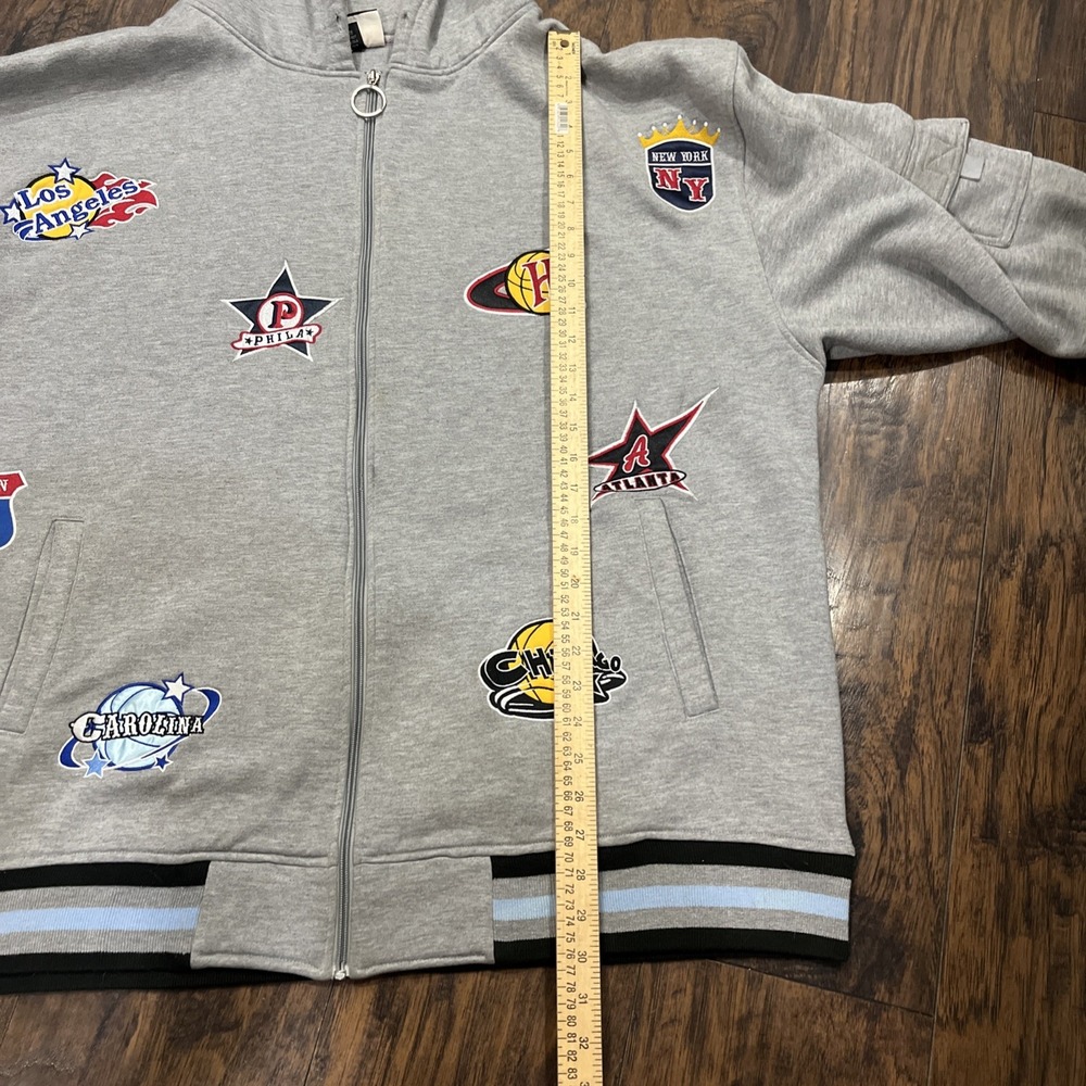 Vintage NBA Teams Logo Patch Hoodie Zip Jacket Sports Unique Coat Sz 3XL - Picture 10 of 12